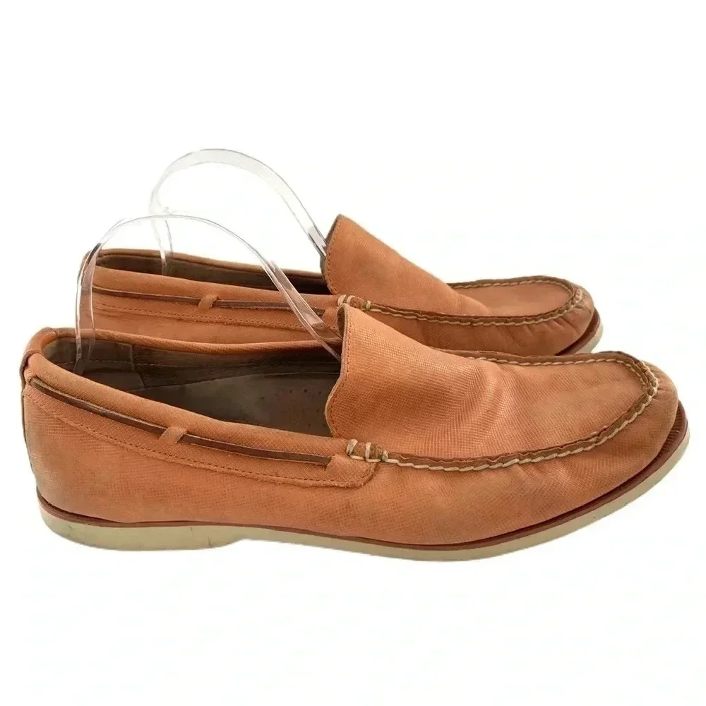 Polo mens flats size 11 Blackley orange leather 90s vintage preppy boat shoes